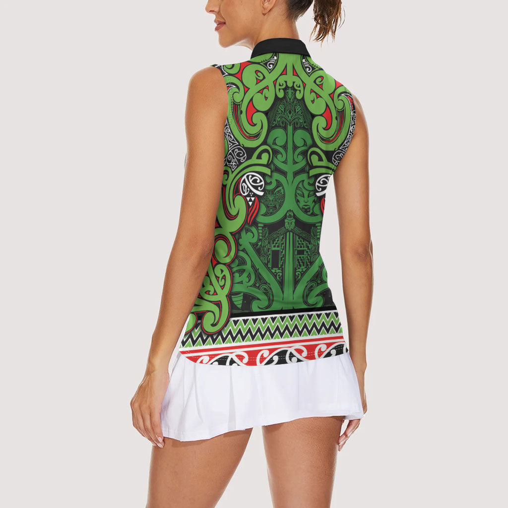 Aotearoa Iwi Ngati Maru Hauraki Women Sleeveless Polo Shirt Maori Wharenui House Tribal Pattern LT9 - Polynesian Pride