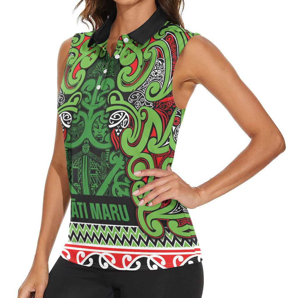 Aotearoa Iwi Ngati Maru Hauraki Women Sleeveless Polo Shirt Maori Wharenui House Tribal Pattern LT9 - Polynesian Pride