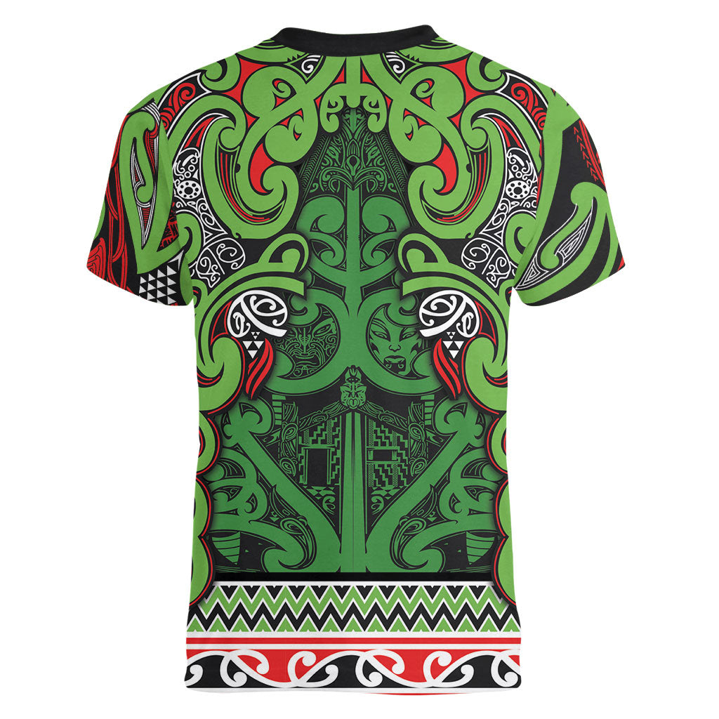 Aotearoa Iwi Ngati Maru Hauraki Women V-Neck T-Shirt Maori Wharenui House Tribal Pattern LT9 - Polynesian Pride
