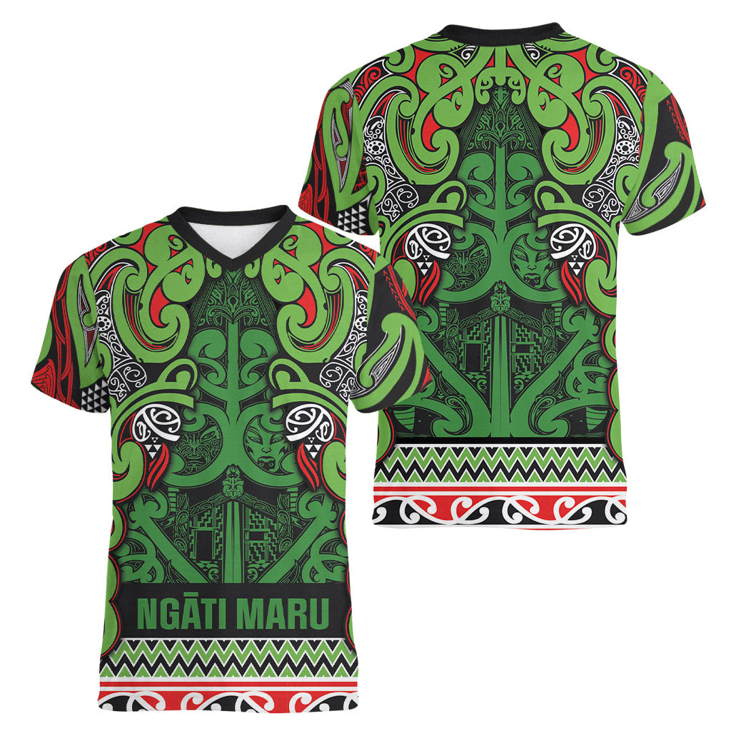 Aotearoa Iwi Ngati Maru Hauraki Women V-Neck T-Shirt Maori Wharenui House Tribal Pattern LT9 - Polynesian Pride