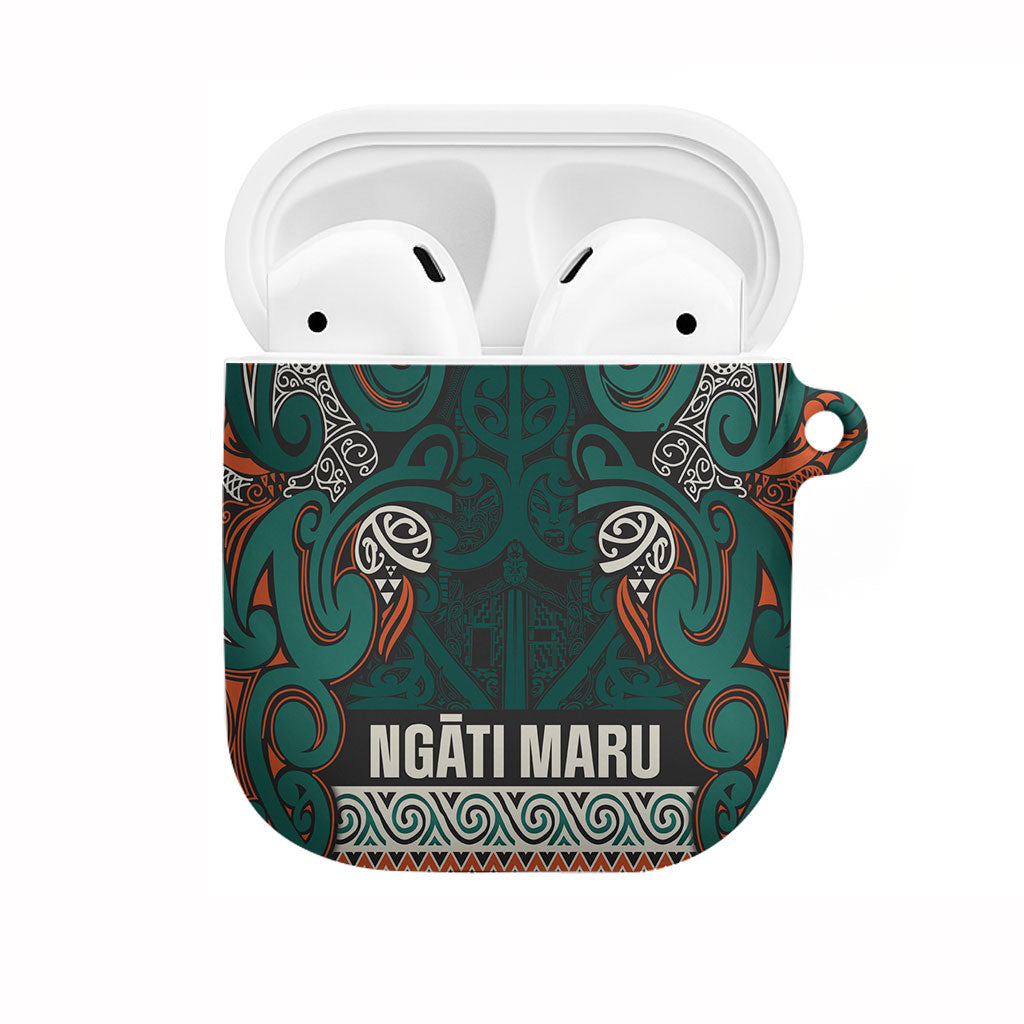 Aotearoa Iwi Ngāti Maru Taranaki AirPods Case Maori Wharenui House Tribal Pattern LT9 Deep Teal - Polynesian Pride