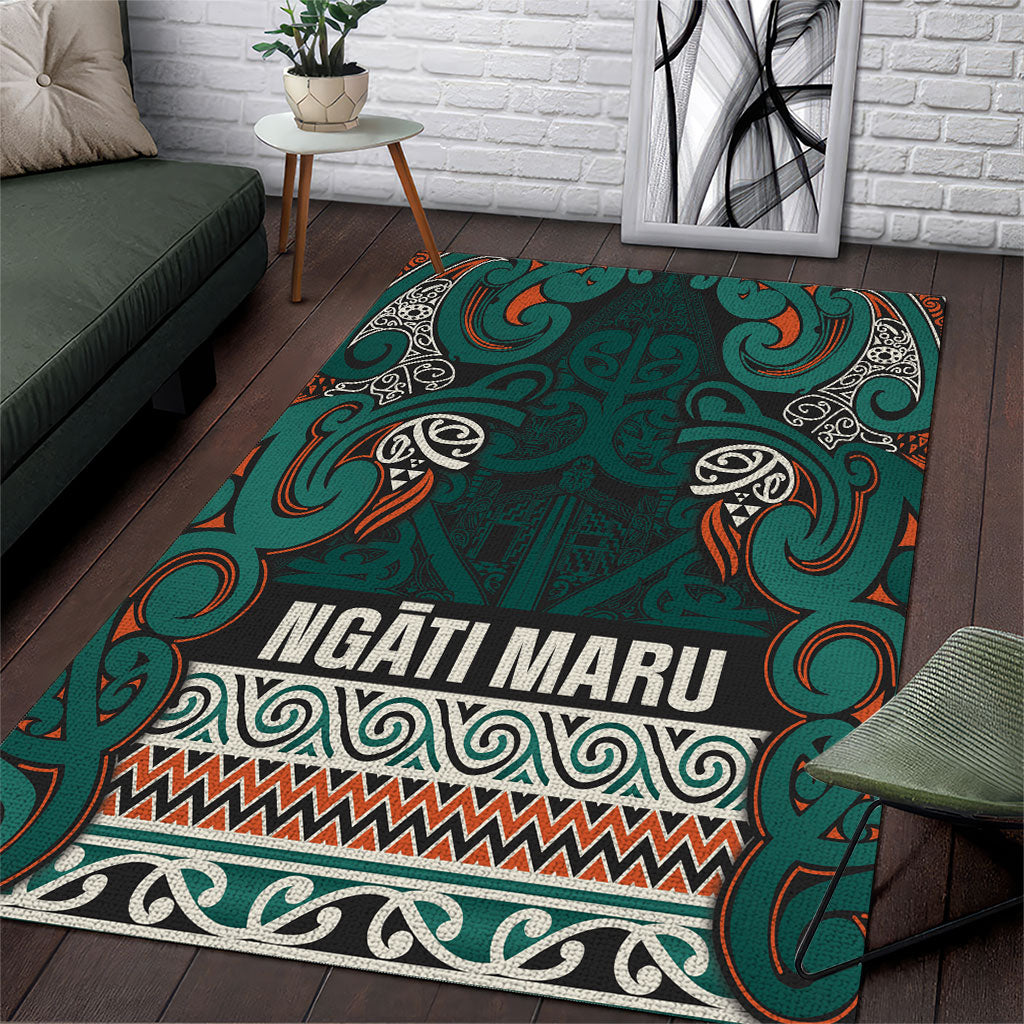 Aotearoa Iwi Ngāti Maru Taranaki Area Rug Maori Wharenui House Tribal Pattern LT9 Deep Teal - Polynesian Pride