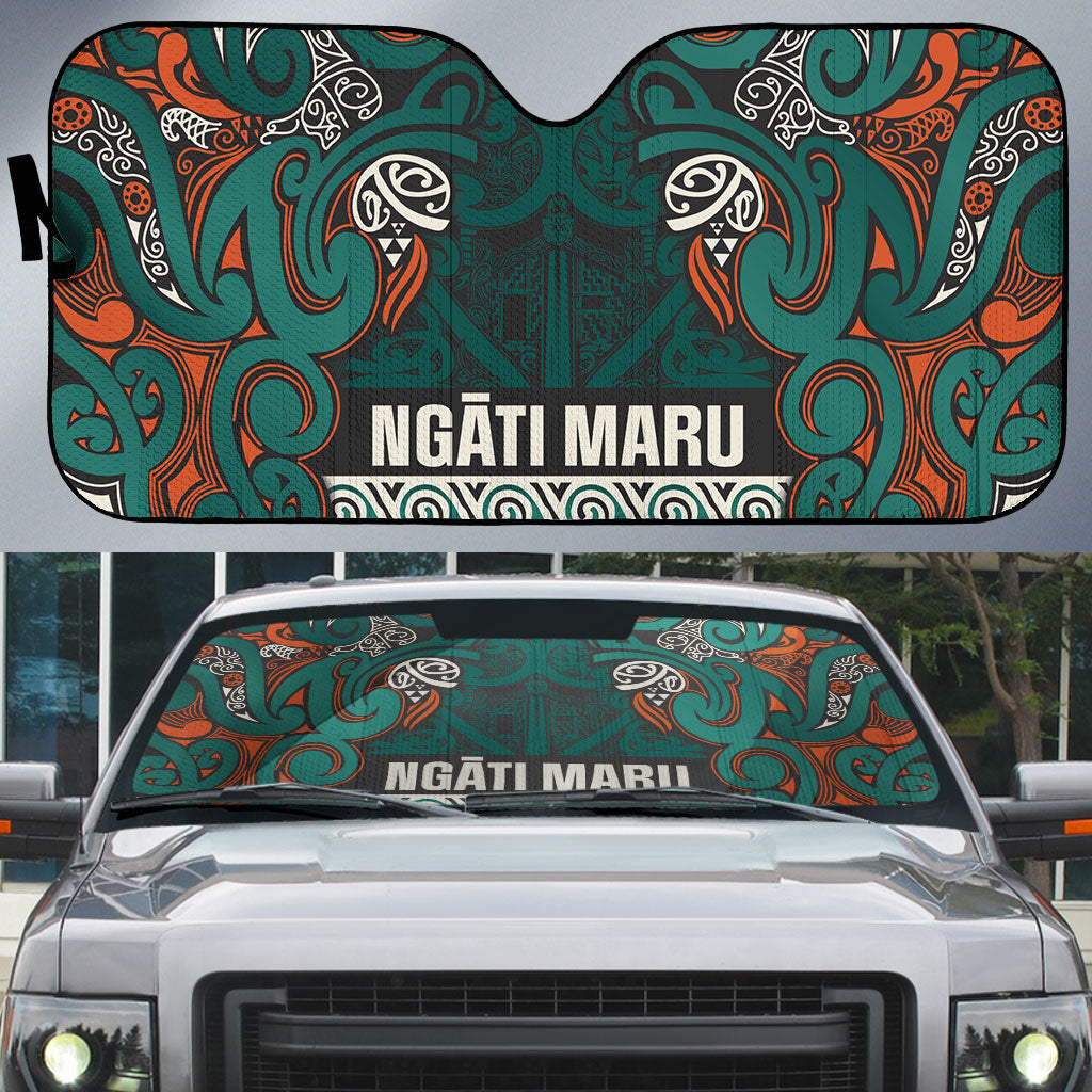Aotearoa Iwi Ngāti Maru Taranaki Auto Sun Shade Maori Wharenui House Tribal Pattern LT9 Deep Teal - Polynesian Pride