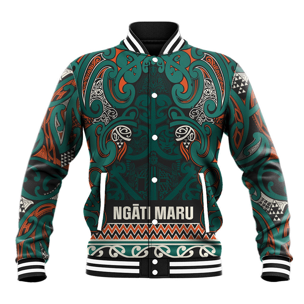 Aotearoa Iwi Ngāti Maru Taranaki Baseball Jacket Maori Wharenui House Tribal Pattern LT9 Unisex Deep Teal - Polynesian Pride