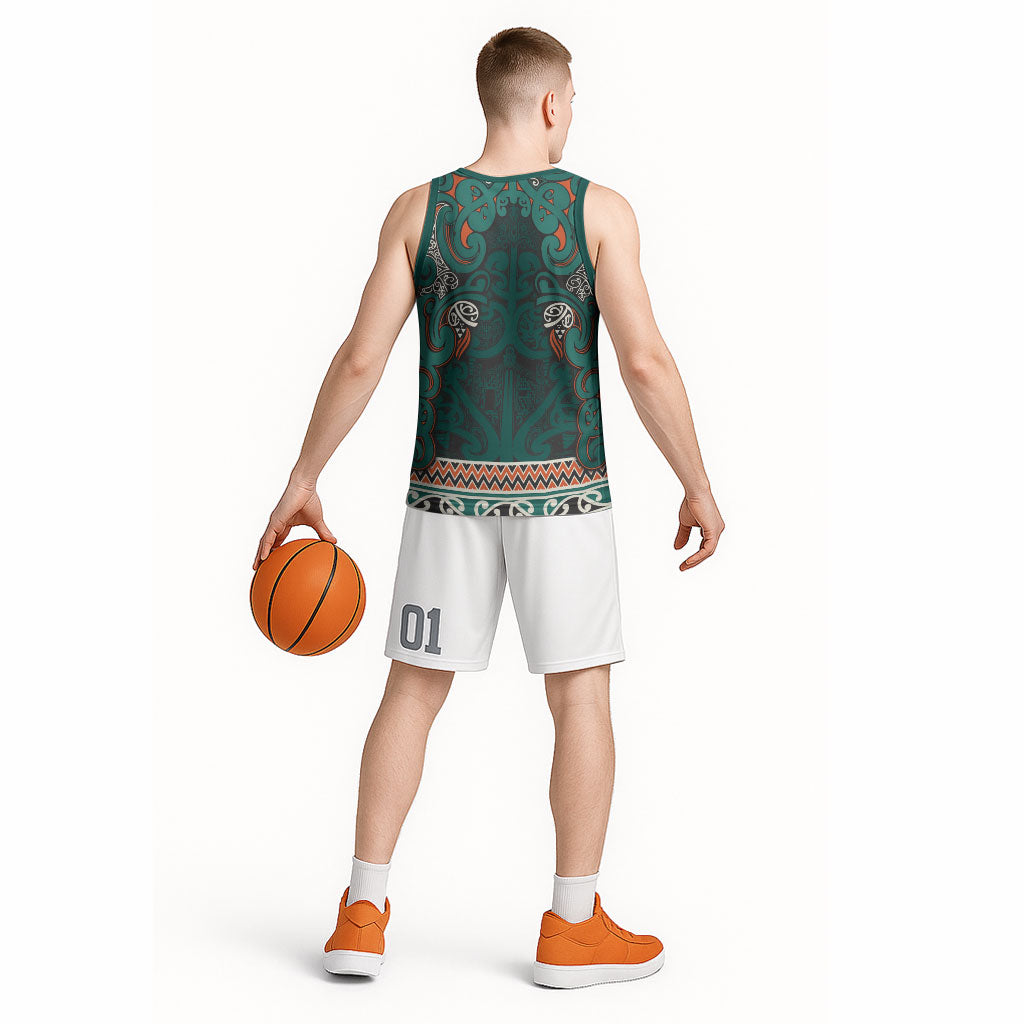 Aotearoa Iwi Ngāti Maru Taranaki Basketball Jersey Maori Wharenui House Tribal Pattern LT9 - Polynesian Pride