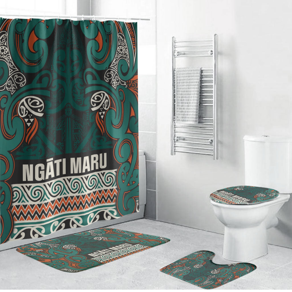 Aotearoa Iwi Ngāti Maru Taranaki Bathroom Set Maori Wharenui House Tribal Pattern LT9 Bathroom Set (4 pcs) Deep Teal - Polynesian Pride