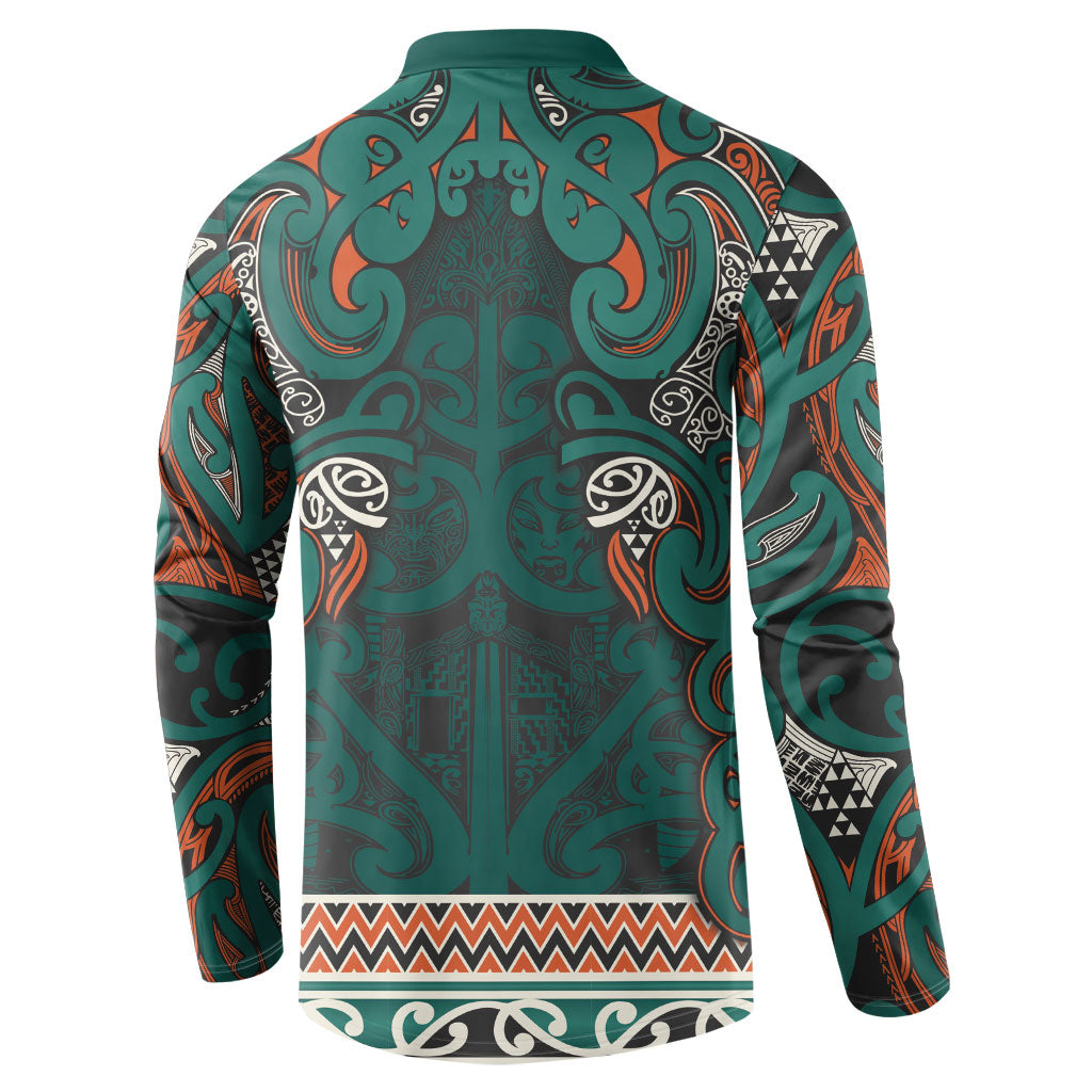 Aotearoa Iwi Ngāti Maru Taranaki Button Sweatshirt Maori Wharenui House Tribal Pattern LT9 - Polynesian Pride