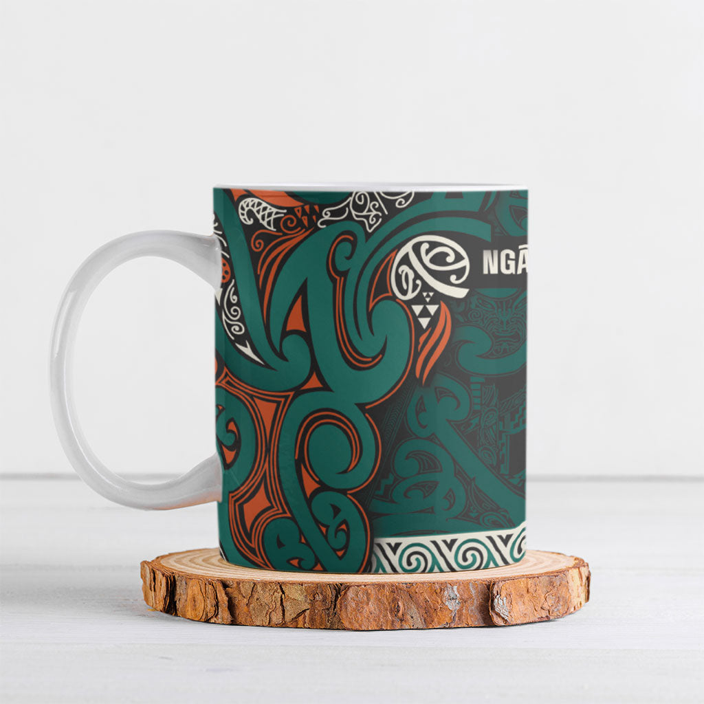 Aotearoa Iwi Ngāti Maru Taranaki Ceramic Mug Maori Wharenui House Tribal Pattern LT9 Deep Teal - Polynesian Pride