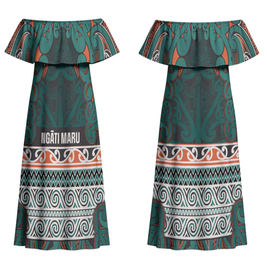 Aotearoa Iwi Ngāti Maru Taranaki Couples Matching Off Shoulder Maxi Dress and Hawaiian Shirt Maori Wharenui House Tribal Pattern LT9 - Polynesian Pride