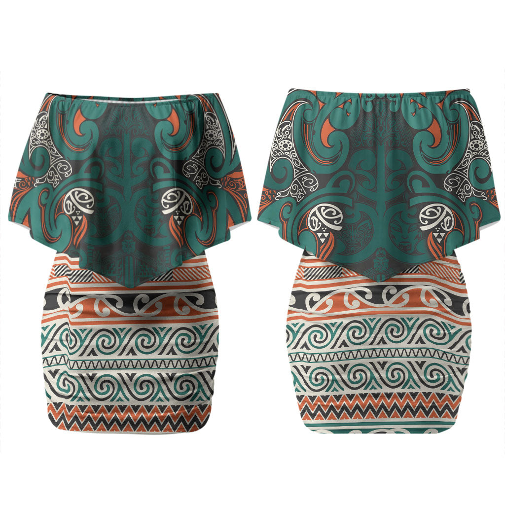 Aotearoa Iwi Ngāti Maru Taranaki Couples Matching Off Shoulder Short Dress and Hawaiian Shirt Maori Wharenui House Tribal Pattern LT9 - Polynesian Pride