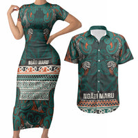Aotearoa Iwi Ngāti Maru Taranaki Couples Matching Short Sleeve Bodycon Dress and Hawaiian Shirt Maori Wharenui House Tribal Pattern LT9 Deep Teal - Polynesian Pride