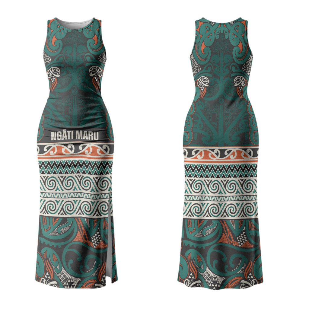 Aotearoa Iwi Ngāti Maru Taranaki Couples Matching Tank Maxi Dress and Long Sleeve Button Shirt Maori Wharenui House Tribal Pattern LT9 - Polynesian Pride