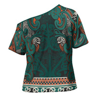 Aotearoa Iwi Ngāti Maru Taranaki Cross Shoulder Shirt Maori Wharenui House Tribal Pattern LT9 - Polynesian Pride