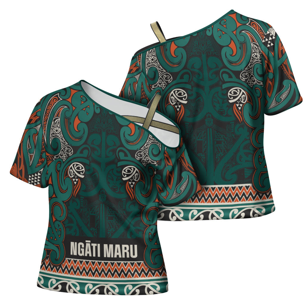 Aotearoa Iwi Ngāti Maru Taranaki Cross Shoulder Shirt Maori Wharenui House Tribal Pattern LT9 - Polynesian Pride