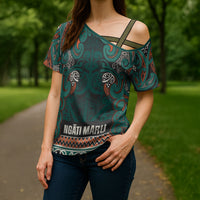Aotearoa Iwi Ngāti Maru Taranaki Cross Shoulder Shirt Maori Wharenui House Tribal Pattern LT9 - Polynesian Pride