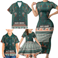 Aotearoa Iwi Ngāti Maru Taranaki Family Matching Short Sleeve Bodycon Dress and Hawaiian Shirt Maori Wharenui House Tribal Pattern LT9 - Polynesian Pride