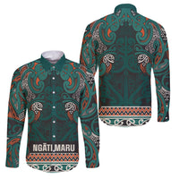 Aotearoa Iwi Ngāti Maru Taranaki Family Matching Short Sleeve Bodycon Dress and Hawaiian Shirt Maori Wharenui House Tribal Pattern LT9 Dad's Shirt - Long Sleeve Deep Teal - Polynesian Pride