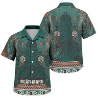 Aotearoa Iwi Ngāti Maru Taranaki Family Matching Short Sleeve Bodycon Dress and Hawaiian Shirt Maori Wharenui House Tribal Pattern LT9 Son's Shirt Deep Teal - Polynesian Pride