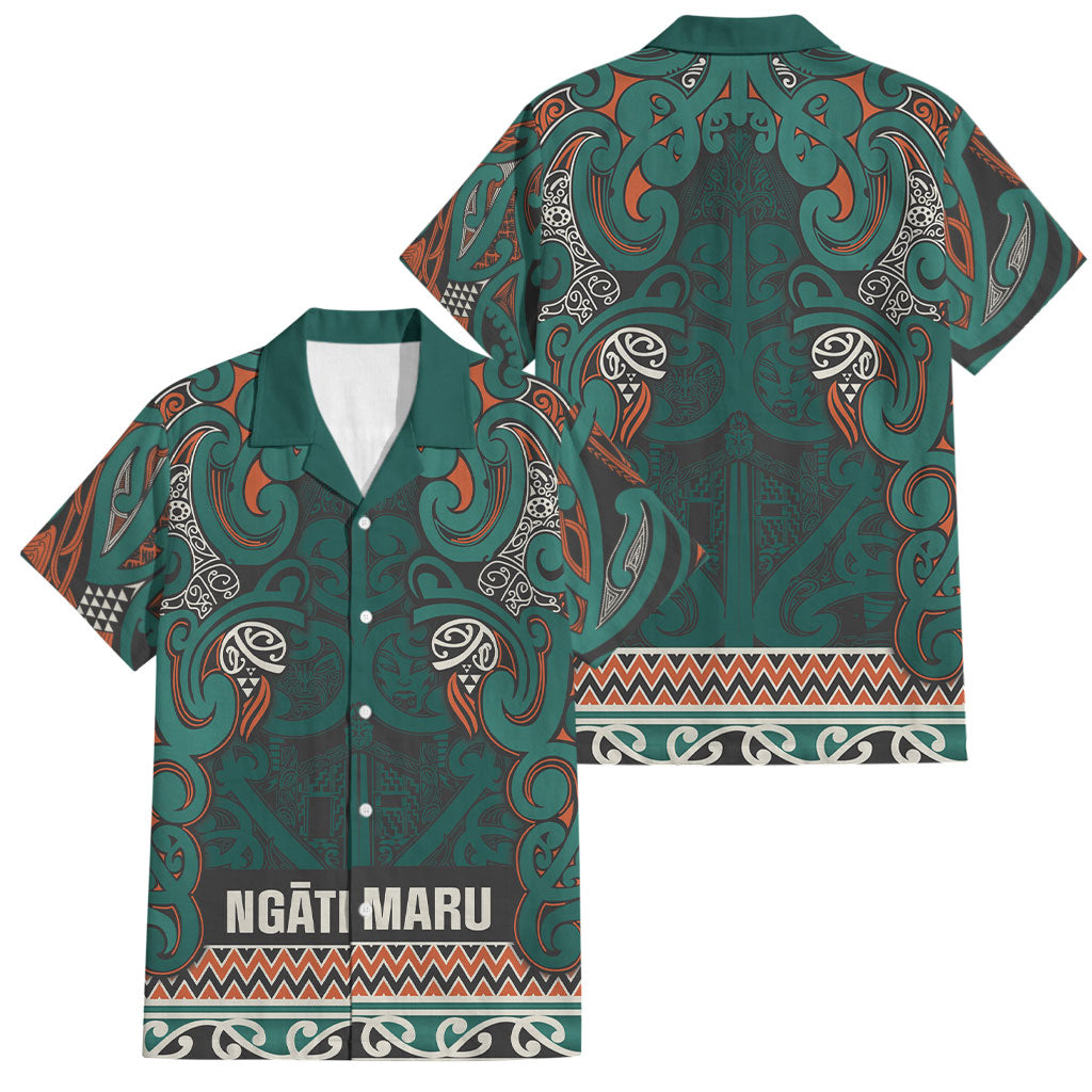 Aotearoa Iwi Ngāti Maru Taranaki Family Matching Summer Maxi Dress and Hawaiian Shirt Maori Wharenui House Tribal Pattern LT9 Dad's Shirt - Short Sleeve Deep Teal - Polynesian Pride