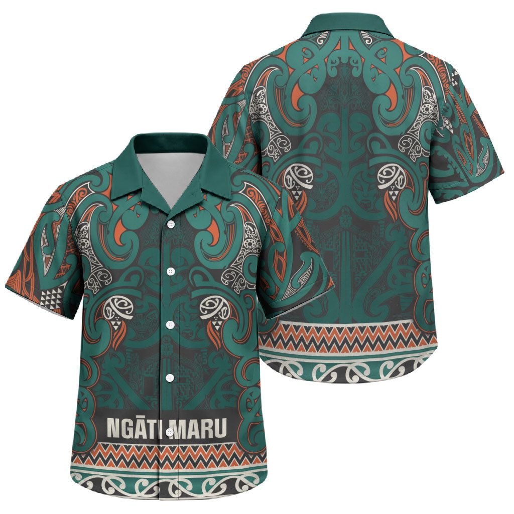Aotearoa Iwi Ngāti Maru Taranaki Family Matching Summer Maxi Dress and Hawaiian Shirt Maori Wharenui House Tribal Pattern LT9 Son's Shirt Deep Teal - Polynesian Pride