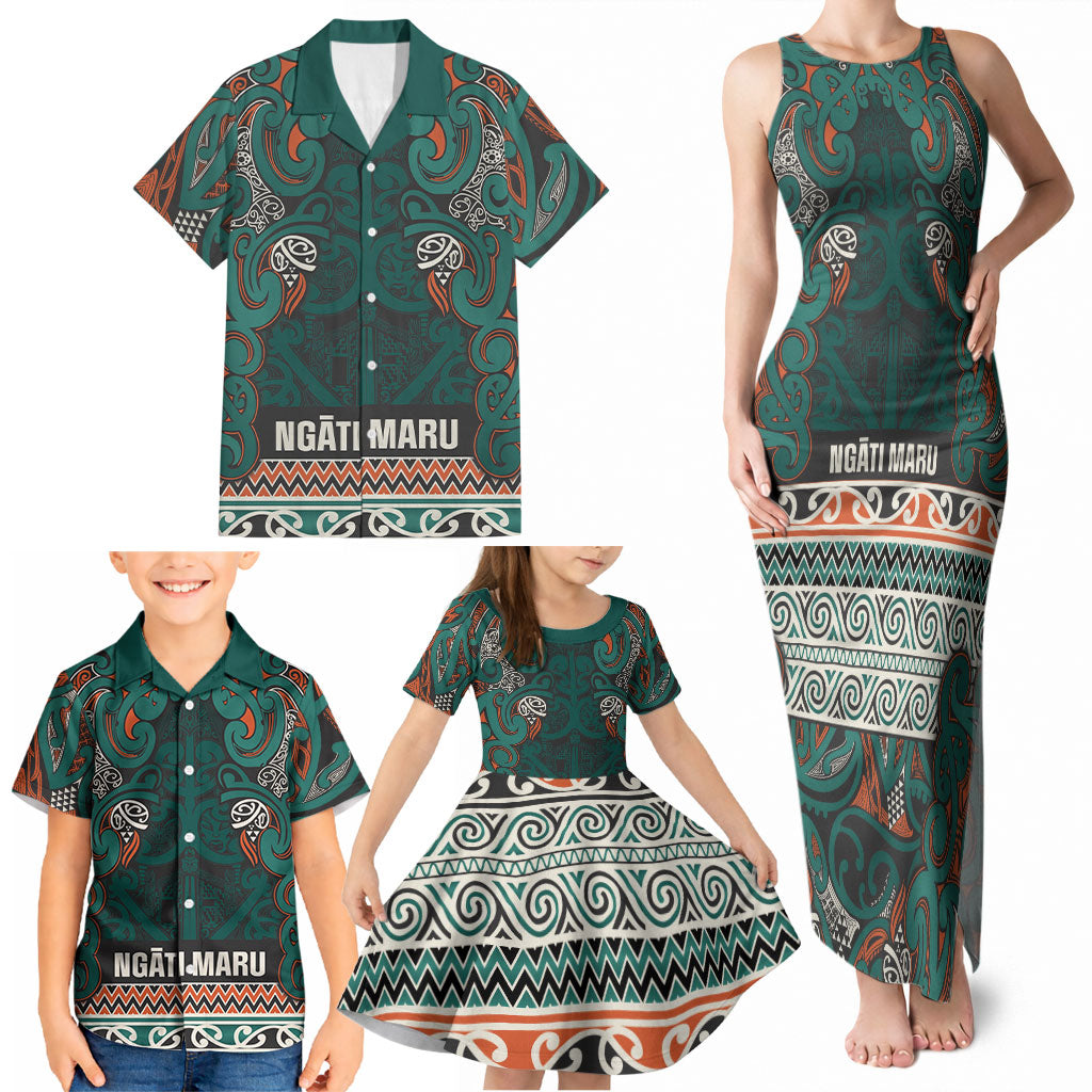 Aotearoa Iwi Ngāti Maru Taranaki Family Matching Tank Maxi Dress and Hawaiian Shirt Maori Wharenui House Tribal Pattern LT9 - Polynesian Pride