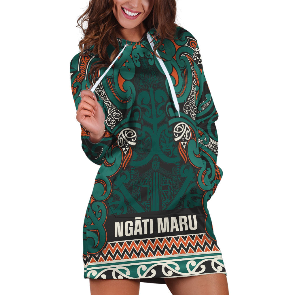Aotearoa Iwi Ngāti Maru Taranaki Hoodie Dress Maori Wharenui House Tribal Pattern LT9 Deep Teal - Polynesian Pride