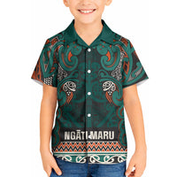Aotearoa Iwi Ngāti Maru Taranaki Kid Hawaiian Shirt Maori Wharenui House Tribal Pattern LT9 Kid Deep Teal - Polynesian Pride