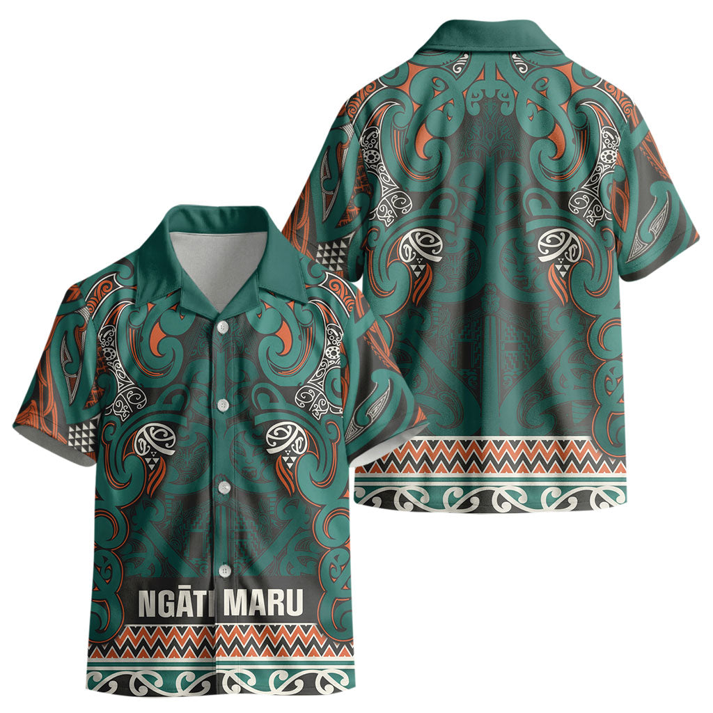 Aotearoa Iwi Ngāti Maru Taranaki Kid Hawaiian Shirt Maori Wharenui House Tribal Pattern LT9 - Polynesian Pride