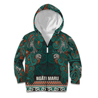 Aotearoa Iwi Ngāti Maru Taranaki Kid Hoodie Maori Wharenui House Tribal Pattern LT9 Zip Hoodie Deep Teal - Polynesian Pride