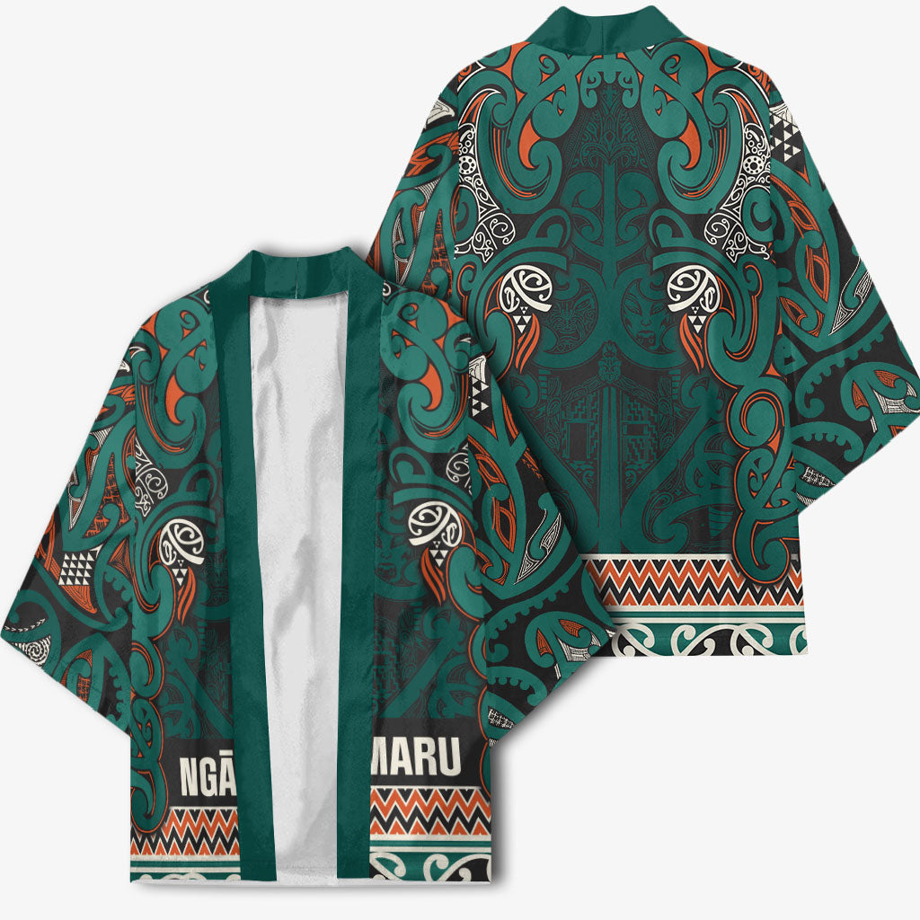 Aotearoa Iwi Ngāti Maru Taranaki Kimono Maori Wharenui House Tribal Pattern LT9 - Polynesian Pride