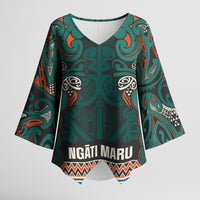 Aotearoa Iwi Ngāti Maru Taranaki Kimono Sleeve Blouse Maori Wharenui House Tribal Pattern LT9 Female Deep Teal - Polynesian Pride