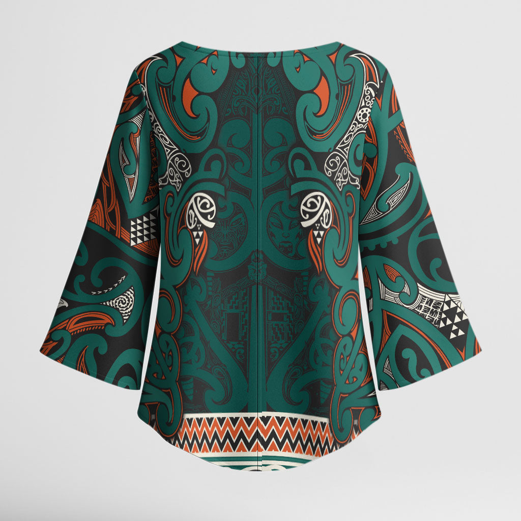 Aotearoa Iwi Ngāti Maru Taranaki Kimono Sleeve Blouse Maori Wharenui House Tribal Pattern LT9 - Polynesian Pride