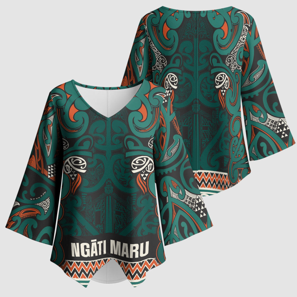 Aotearoa Iwi Ngāti Maru Taranaki Kimono Sleeve Blouse Maori Wharenui House Tribal Pattern LT9 - Polynesian Pride
