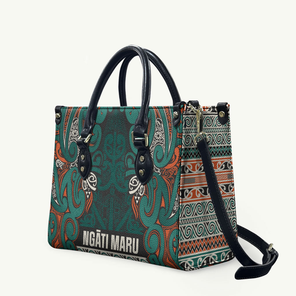 Aotearoa Iwi Ngāti Maru Taranaki Leather Bag Maori Wharenui House Tribal Pattern LT9 Deep Teal - Polynesian Pride