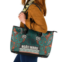 Aotearoa Iwi Ngāti Maru Taranaki Leather Tote Bag Maori Wharenui House Tribal Pattern LT9 Deep Teal - Polynesian Pride