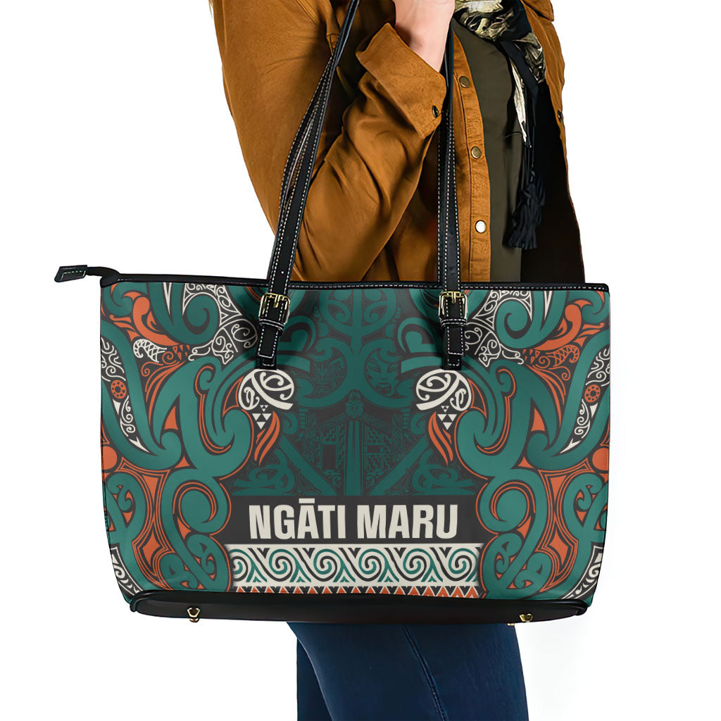 Aotearoa Iwi Ngāti Maru Taranaki Leather Tote Bag Maori Wharenui House Tribal Pattern LT9 - Polynesian Pride
