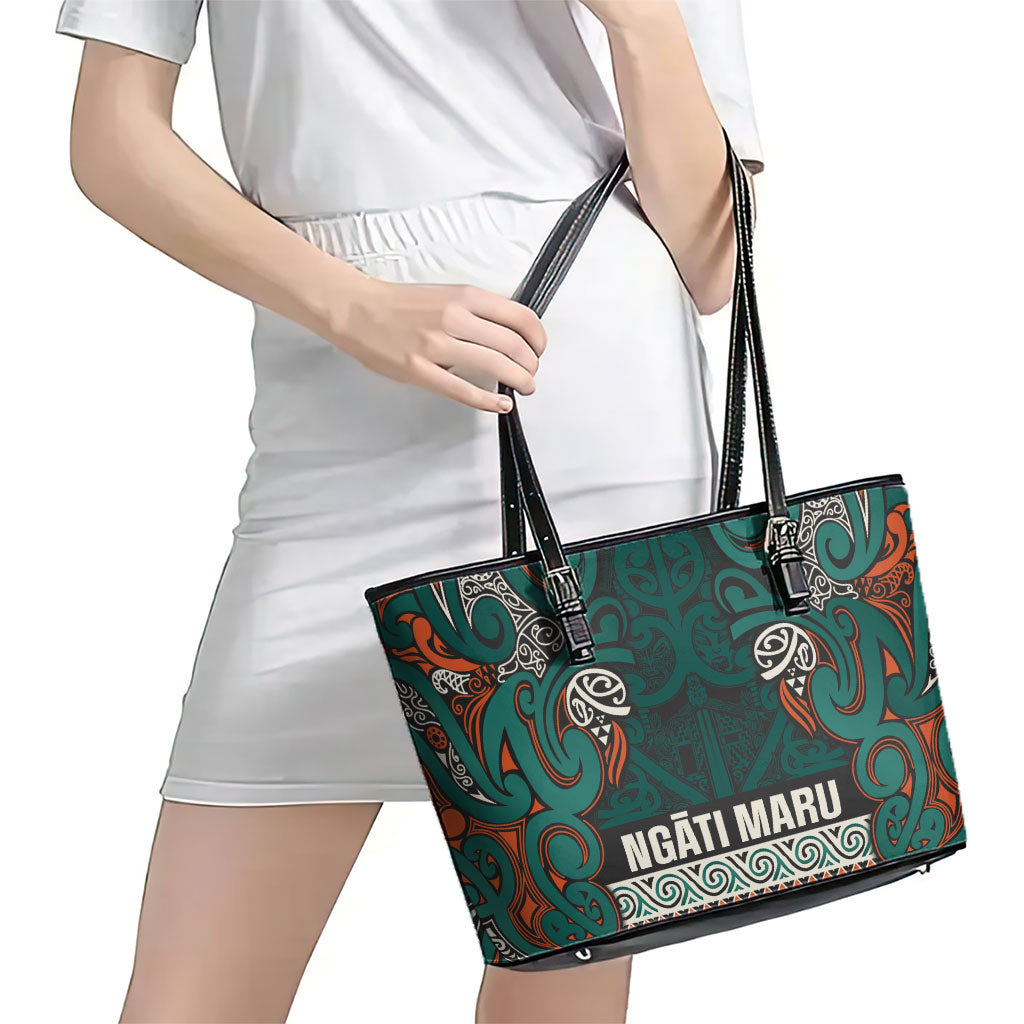 Aotearoa Iwi Ngāti Maru Taranaki Leather Tote Bag Maori Wharenui House Tribal Pattern LT9 - Polynesian Pride