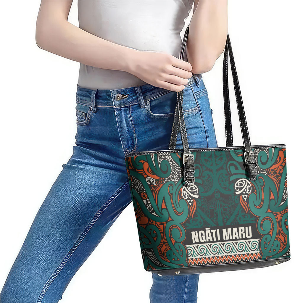 Aotearoa Iwi Ngāti Maru Taranaki Leather Tote Bag Maori Wharenui House Tribal Pattern LT9 - Polynesian Pride