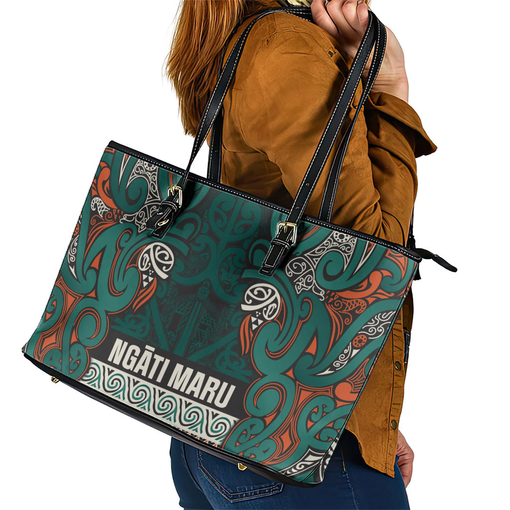 Aotearoa Iwi Ngāti Maru Taranaki Leather Tote Bag Maori Wharenui House Tribal Pattern LT9 - Polynesian Pride