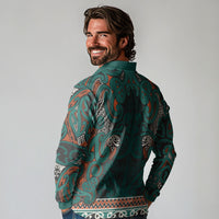 Aotearoa Iwi Ngāti Maru Taranaki Long Sleeve Polo Shirt Maori Wharenui House Tribal Pattern LT9 - Polynesian Pride