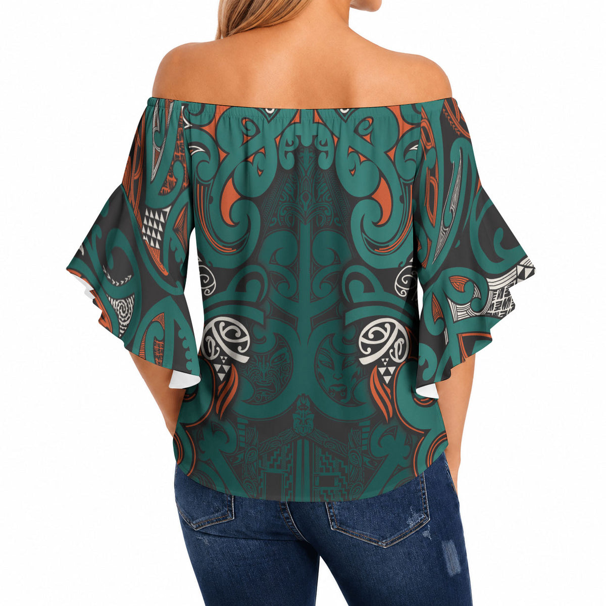 Aotearoa Iwi Ngāti Maru Taranaki Off Shoulder Wrap Waist Top Maori Wharenui House Tribal Pattern LT9 - Polynesian Pride