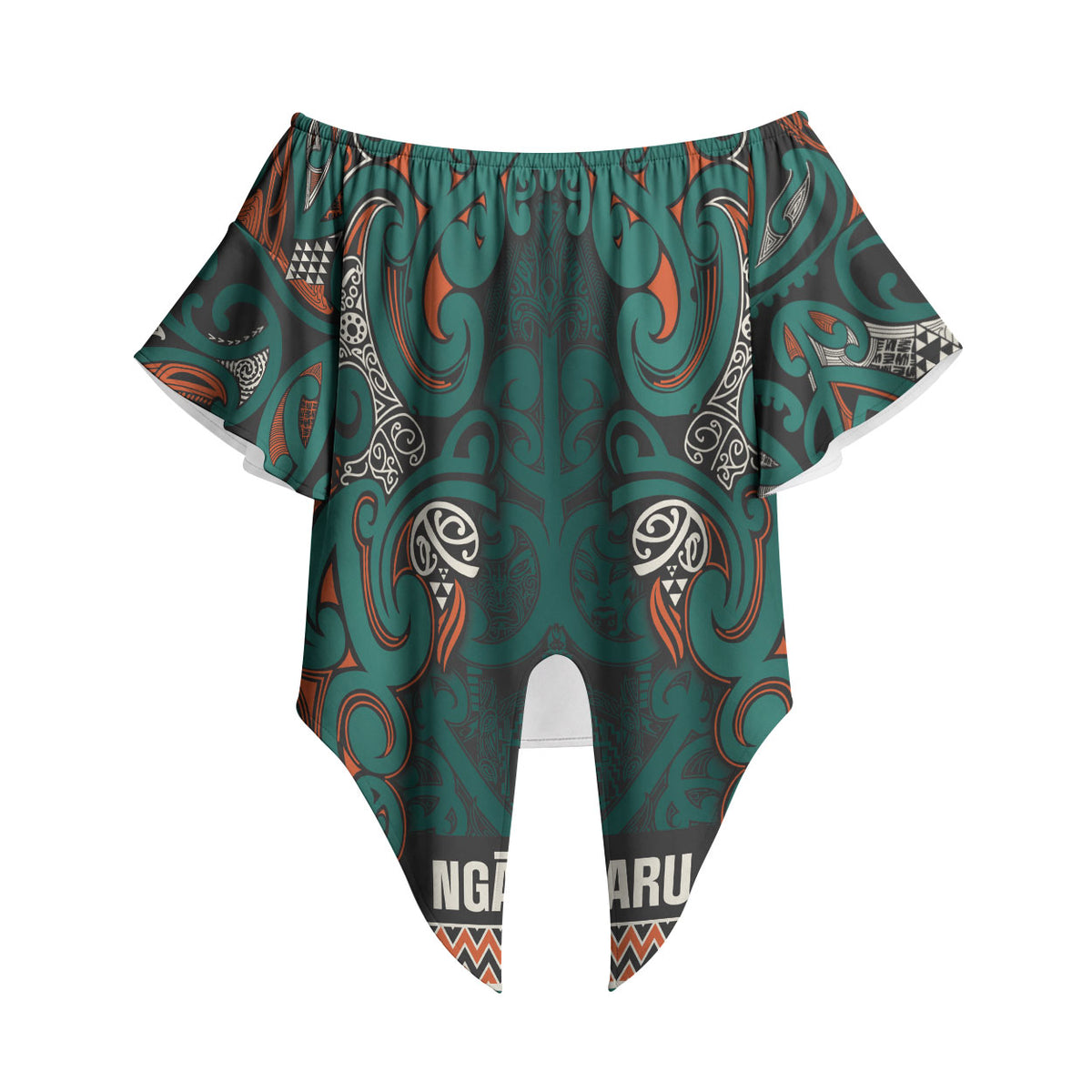 Aotearoa Iwi Ngāti Maru Taranaki Off Shoulder Wrap Waist Top Maori Wharenui House Tribal Pattern LT9 - Polynesian Pride