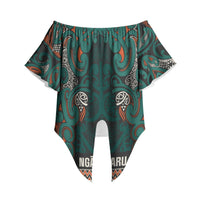 Aotearoa Iwi Ngāti Maru Taranaki Off Shoulder Wrap Waist Top Maori Wharenui House Tribal Pattern LT9 - Polynesian Pride