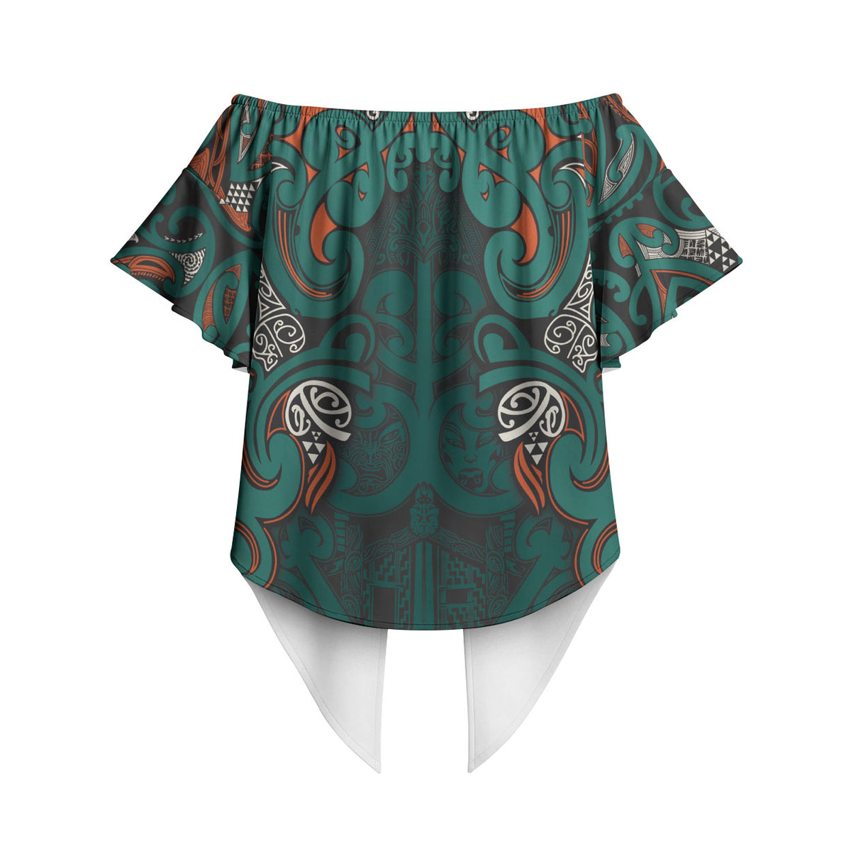 Aotearoa Iwi Ngāti Maru Taranaki Off Shoulder Wrap Waist Top Maori Wharenui House Tribal Pattern LT9 - Polynesian Pride