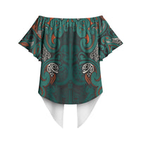 Aotearoa Iwi Ngāti Maru Taranaki Off Shoulder Wrap Waist Top Maori Wharenui House Tribal Pattern LT9 - Polynesian Pride