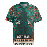 Aotearoa Iwi Ngāti Maru Taranaki Rugby Jersey Maori Wharenui House Tribal Pattern LT9 Deep Teal - Polynesian Pride