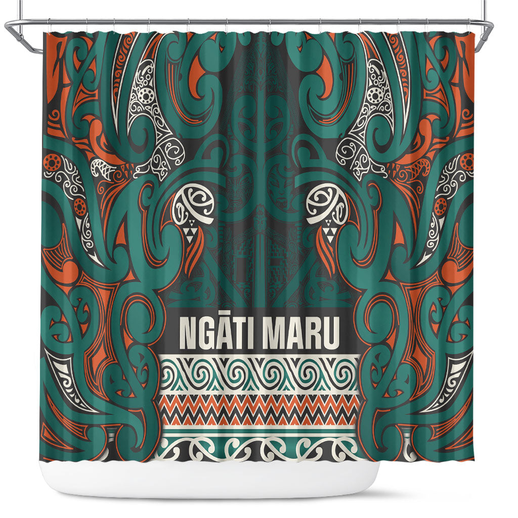 Aotearoa Iwi Ngāti Maru Taranaki Shower Curtain Maori Wharenui House Tribal Pattern LT9 Deep Teal - Polynesian Pride