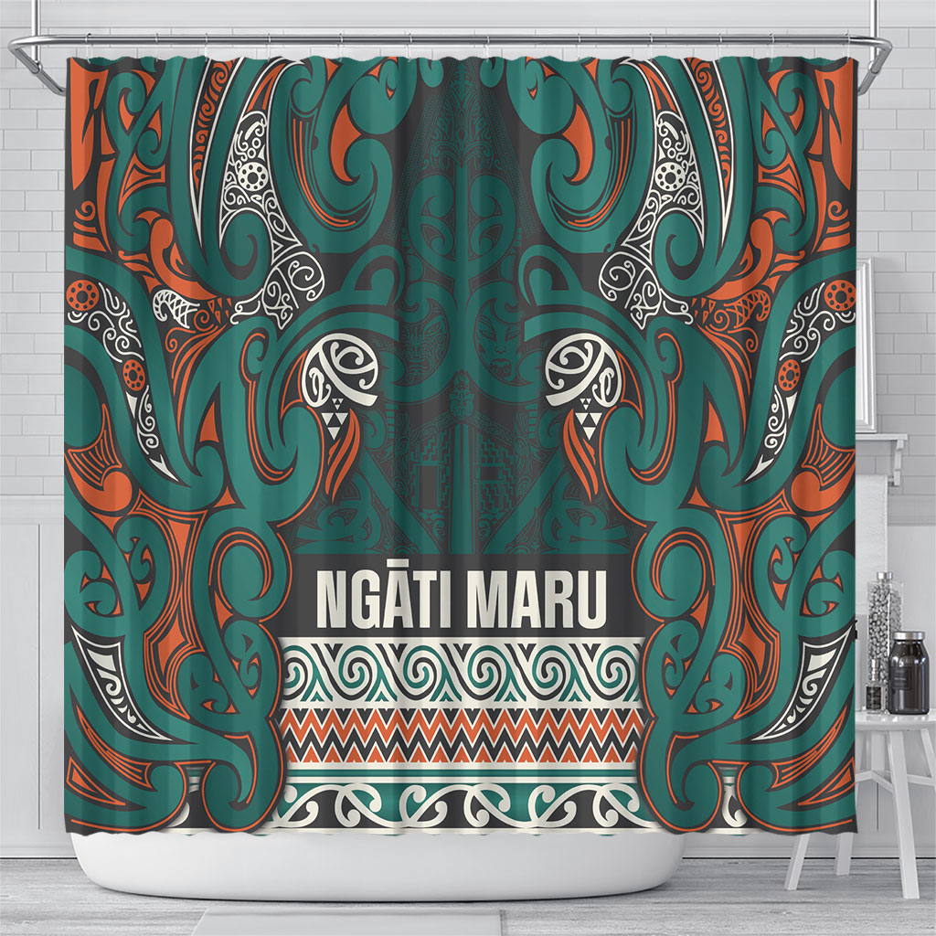 Aotearoa Iwi Ngāti Maru Taranaki Shower Curtain Maori Wharenui House Tribal Pattern LT9 - Polynesian Pride