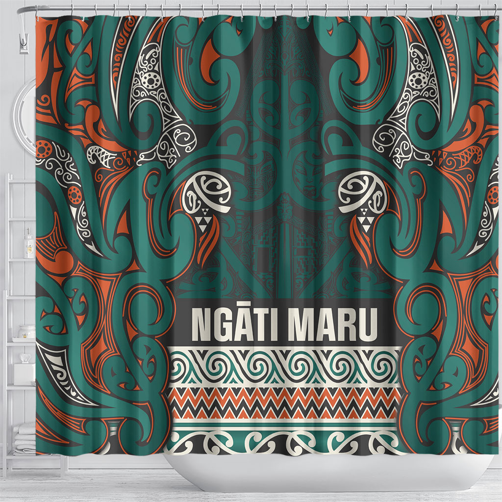 Aotearoa Iwi Ngāti Maru Taranaki Shower Curtain Maori Wharenui House Tribal Pattern LT9 - Polynesian Pride
