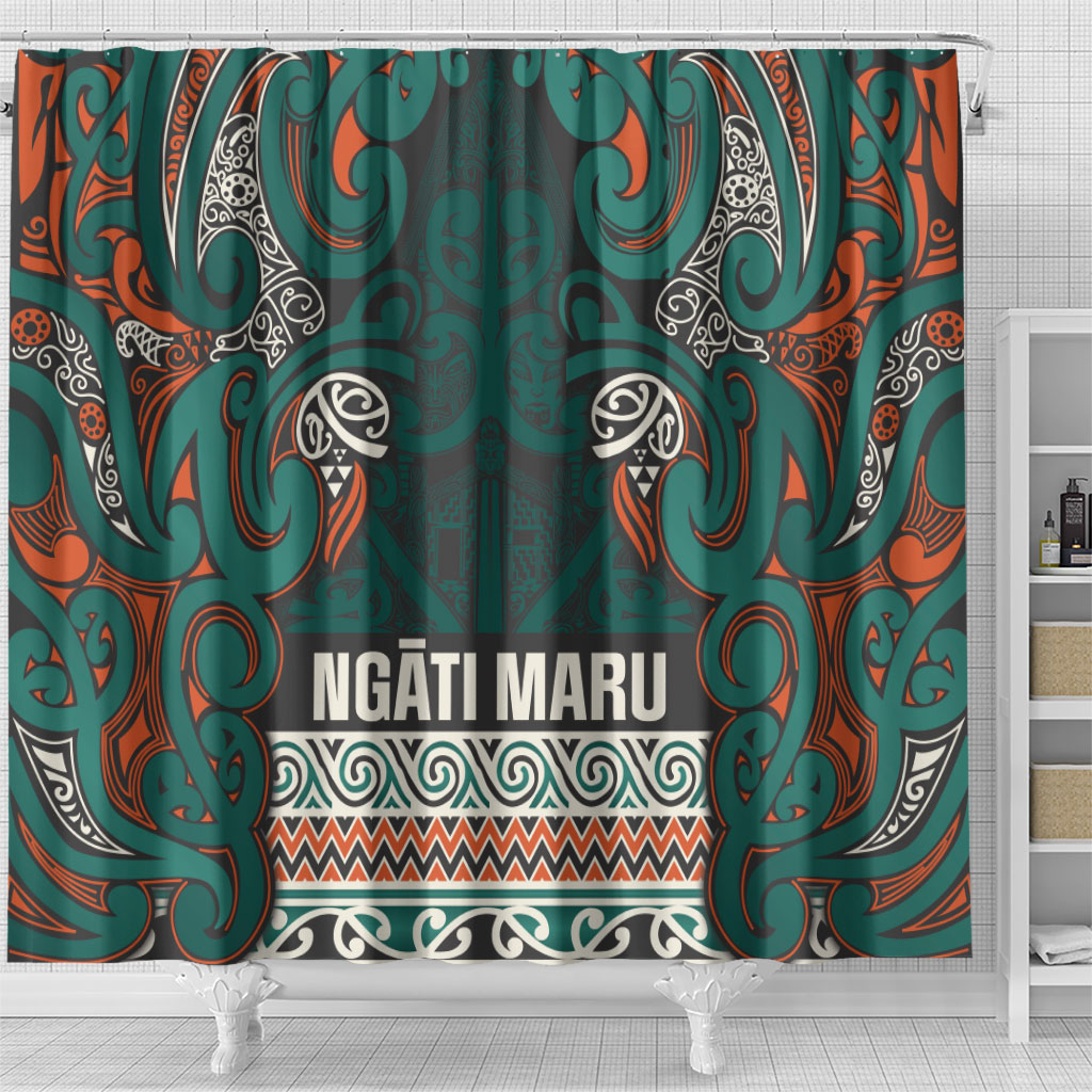 Aotearoa Iwi Ngāti Maru Taranaki Shower Curtain Maori Wharenui House Tribal Pattern LT9 - Polynesian Pride